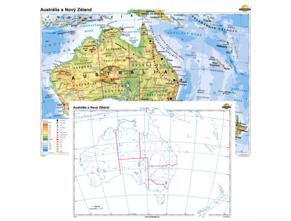 Austrália a Nový Zéland všeobecnogeografická mapa + slepá mapa DUO 140x100cm 