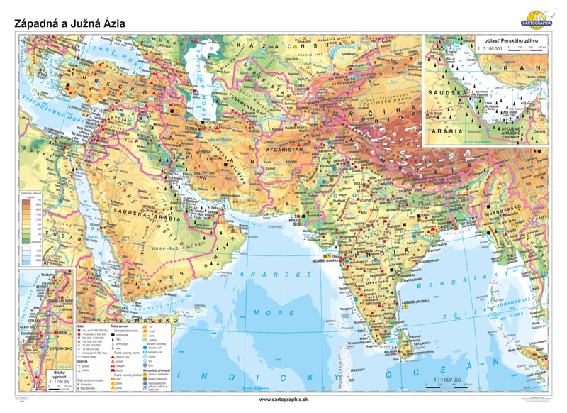 Západná A Južná Ázia Všeobecnogeografická Mapa 160x120cm