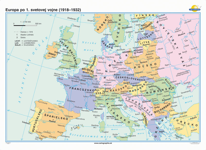 Mapa Európa po I.svetovej vojne (1918-1932)160x120cm