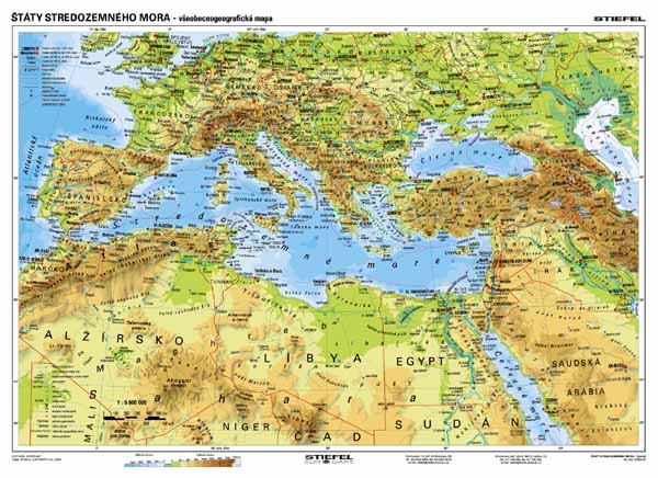 Štáty Stredozemného Mora Všeobecnogeografická Mapa 160x120cm